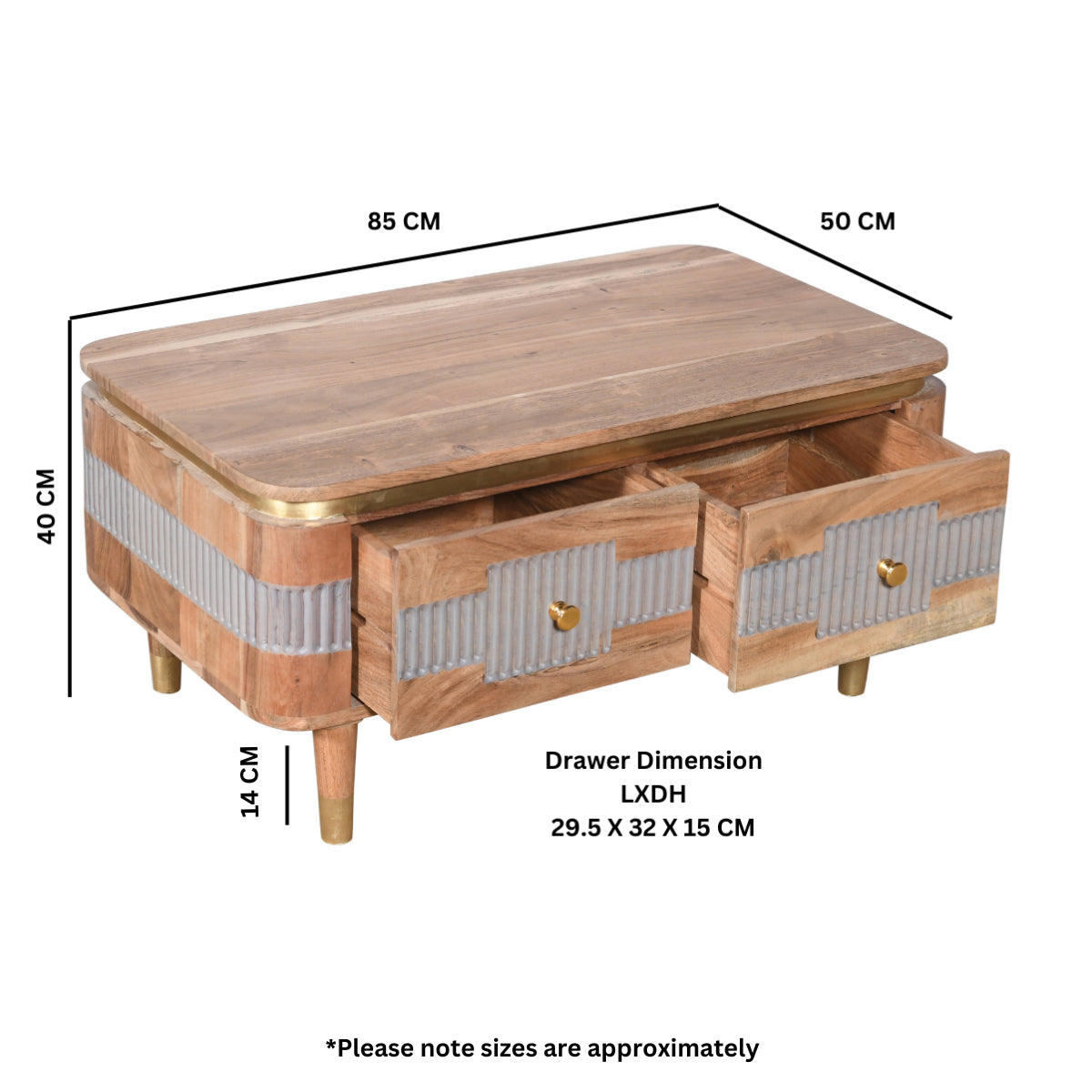 Desoto Acacia Wood 2 Drawers Coffee Table