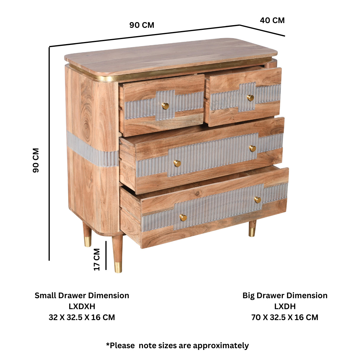 Desoto Acacia Wood 4 Drawers Chest