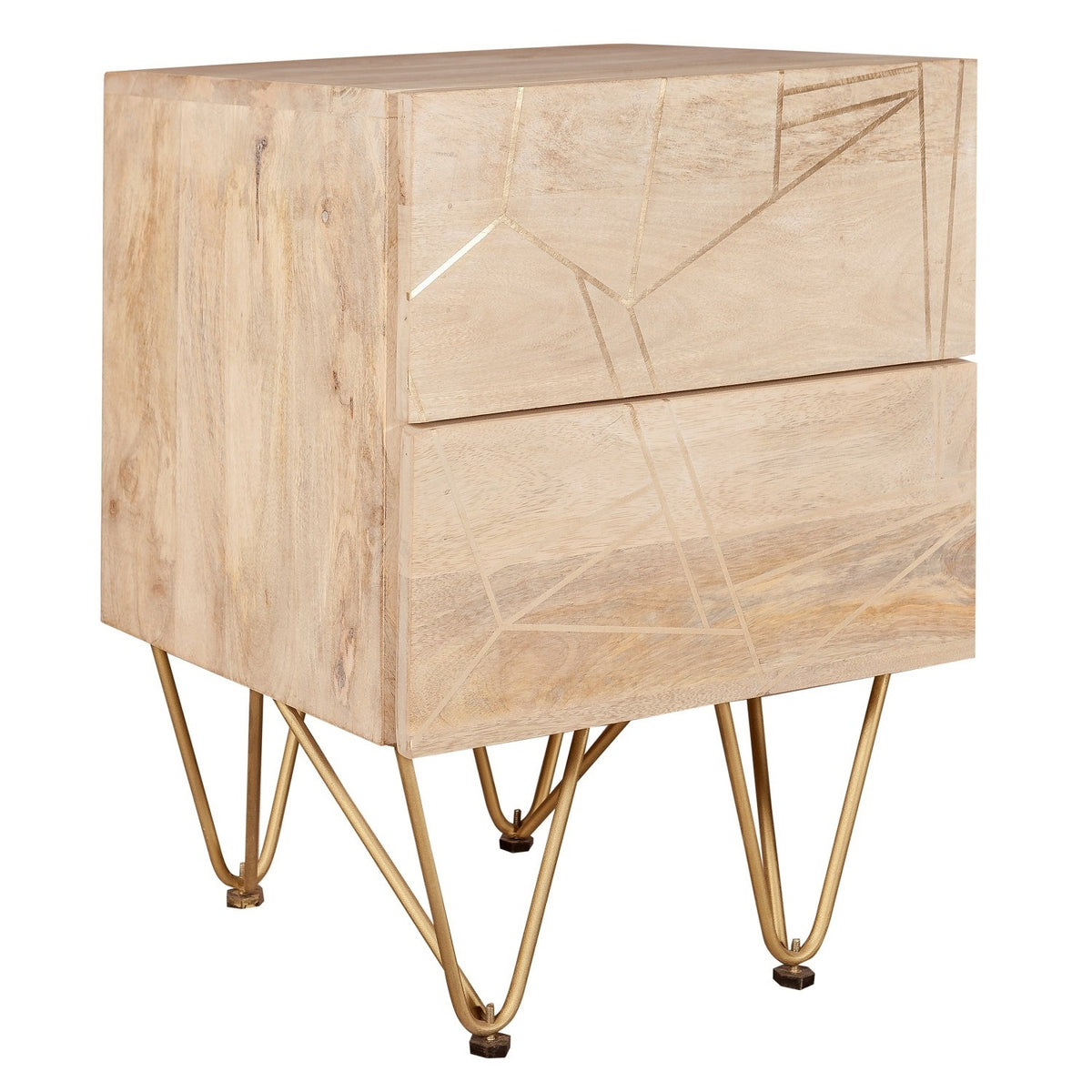 Ebern Light Gold 2 Drawer Side Table