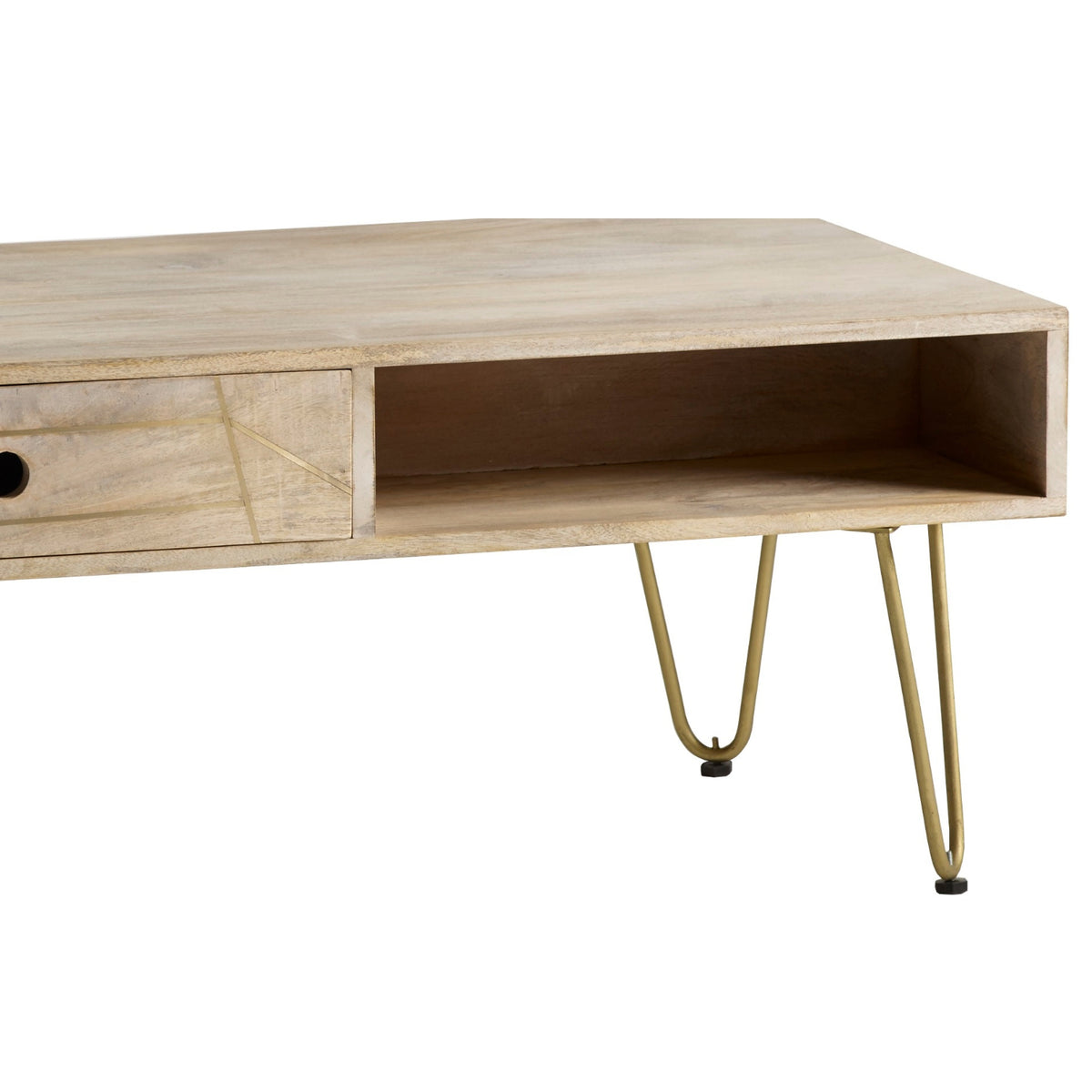 Ebern Light Gold Rectangular Coffee Table With Drawer