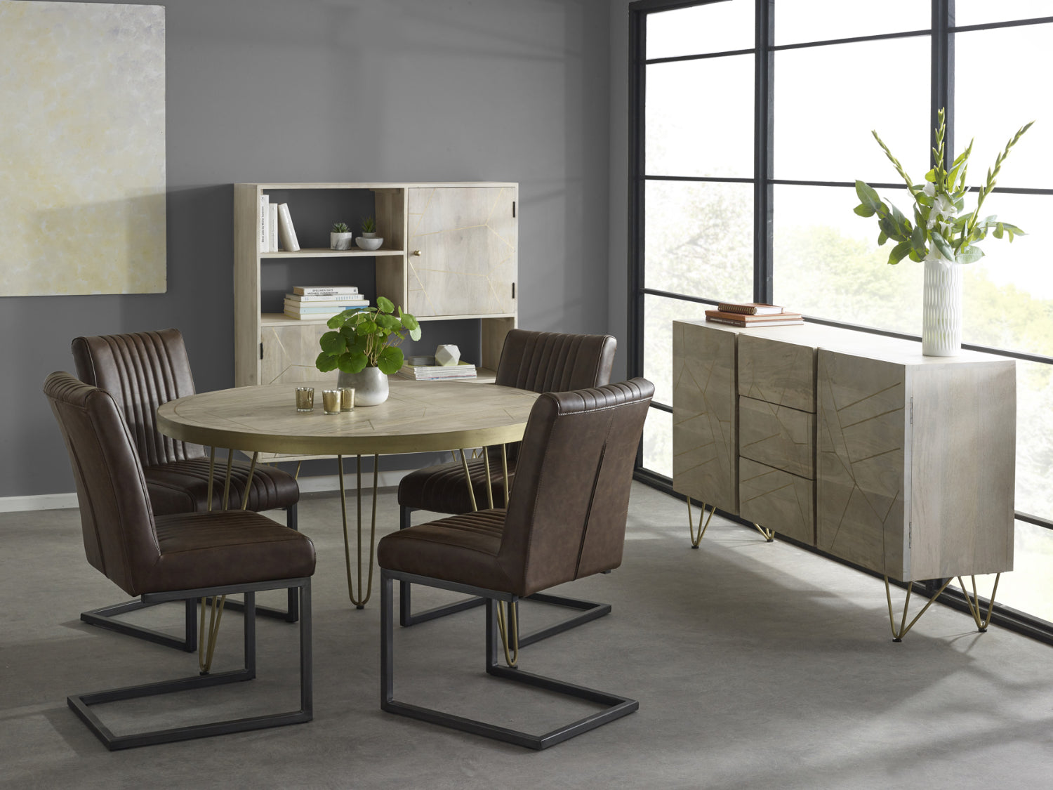 Ebern Light Gold Round Dining Table