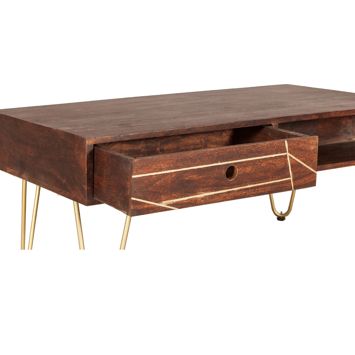 Ebern Dark Gold Rectangular Coffee Table With Drawer