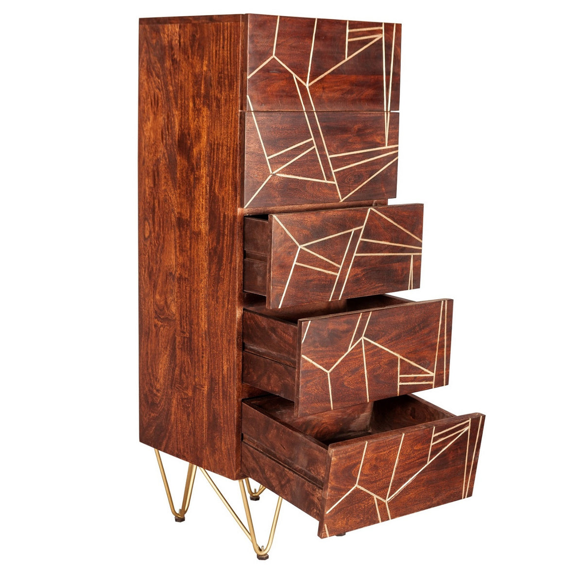 Ebern Dark Gold Tall Chest Of Drawers