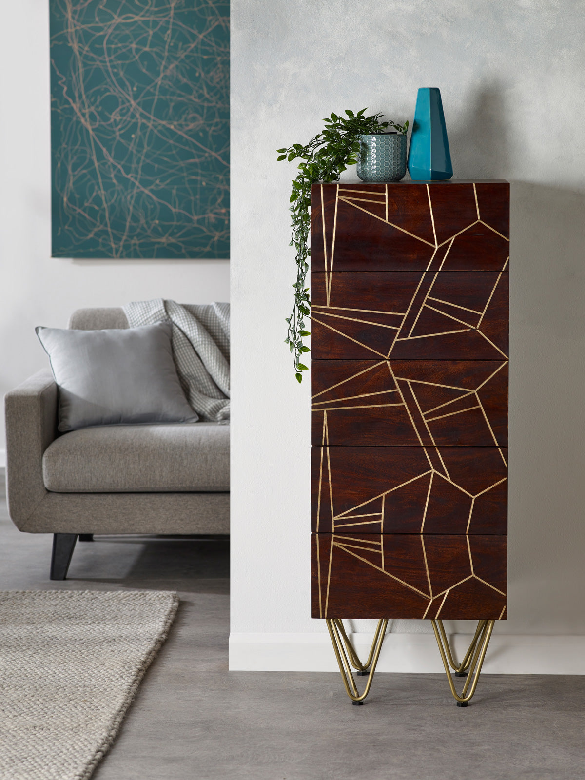 Ebern Dark Gold Tall Chest Of Drawers