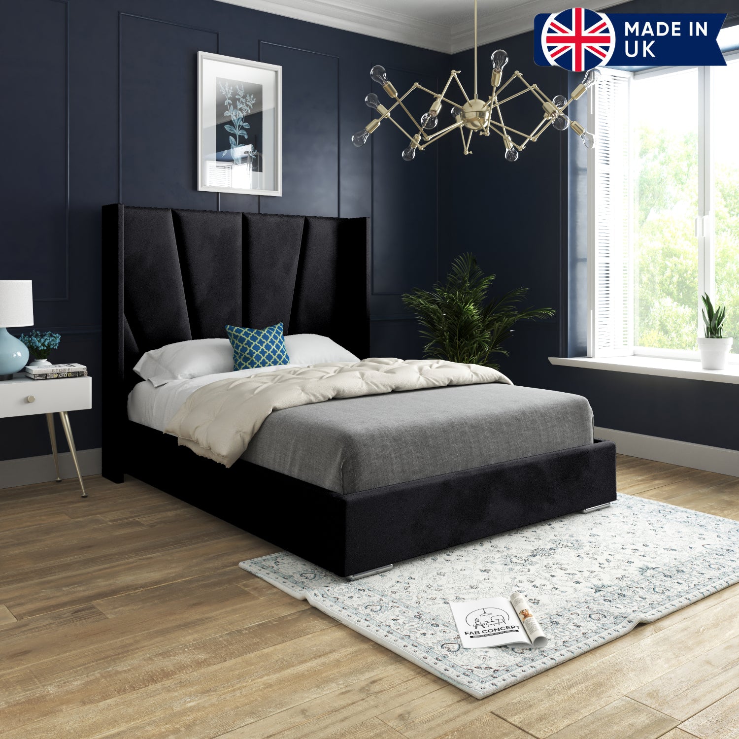 Bellini Wide Curved Winged Upholstered Soft Velvet Bed Frame