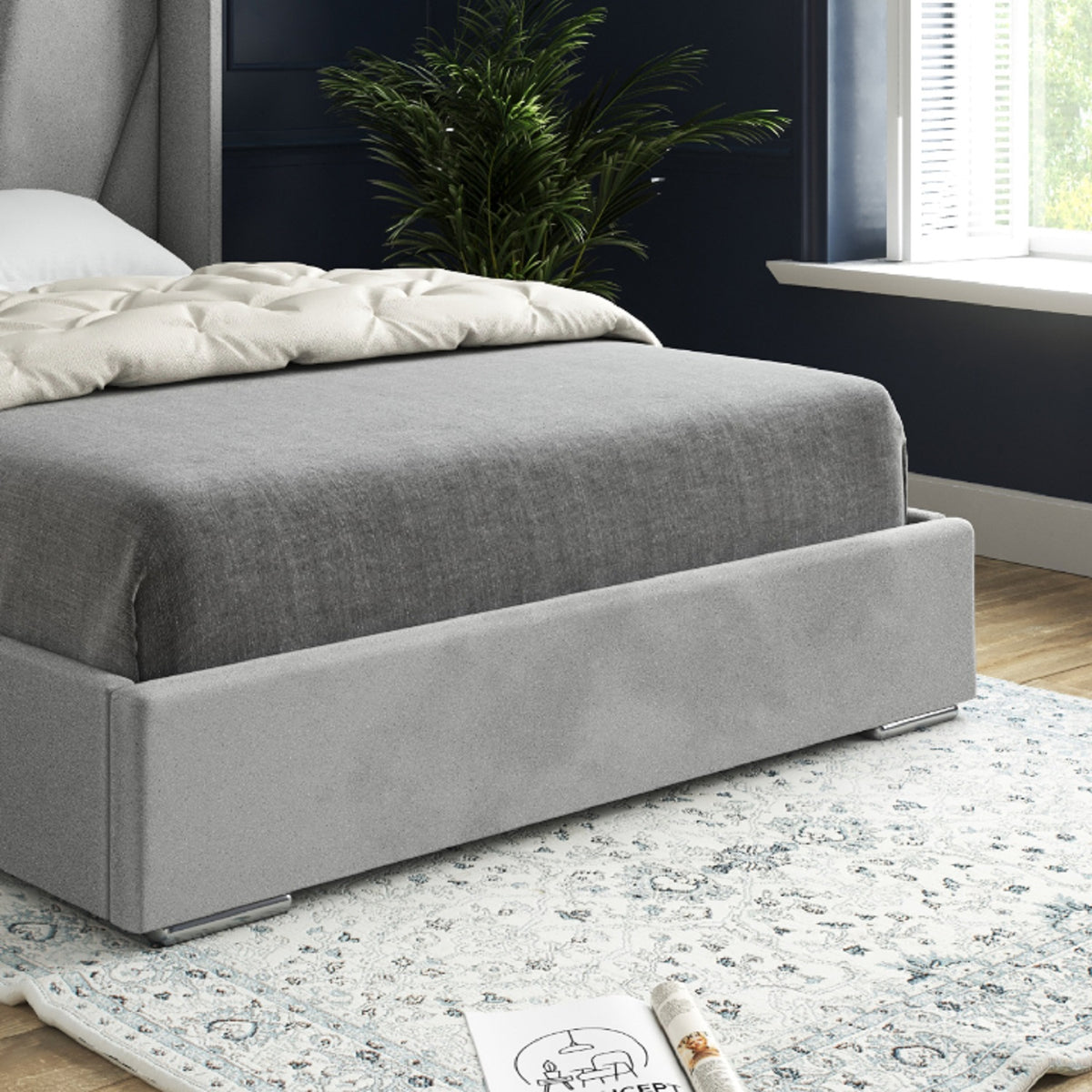 Bellini Wide Curved Winged Upholstered Soft Velvet Bed Frame