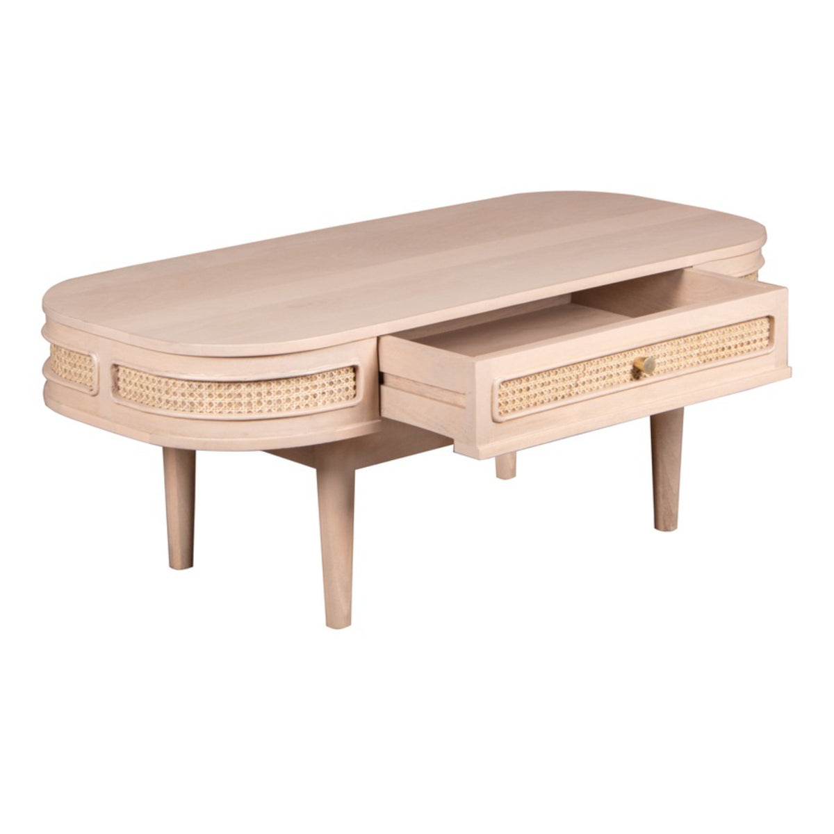 Adah Cane & Mango Wood 1 Drawer Coffee Table