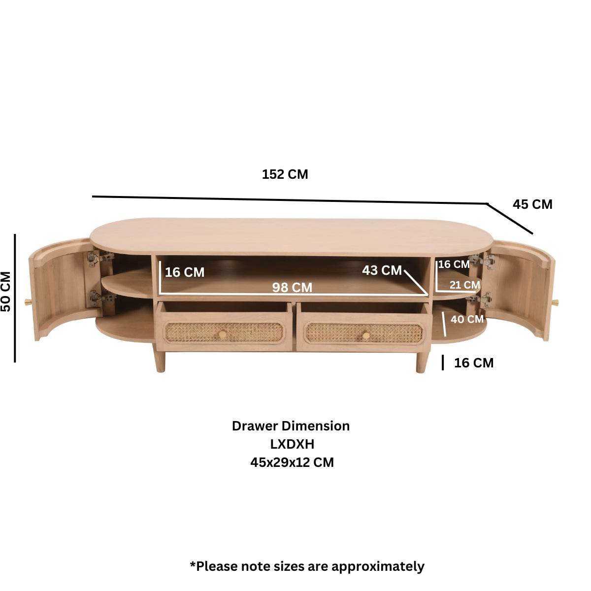 Adah Cane & Mango Wood 2 Drawers And 2 Door Tv Cabinet