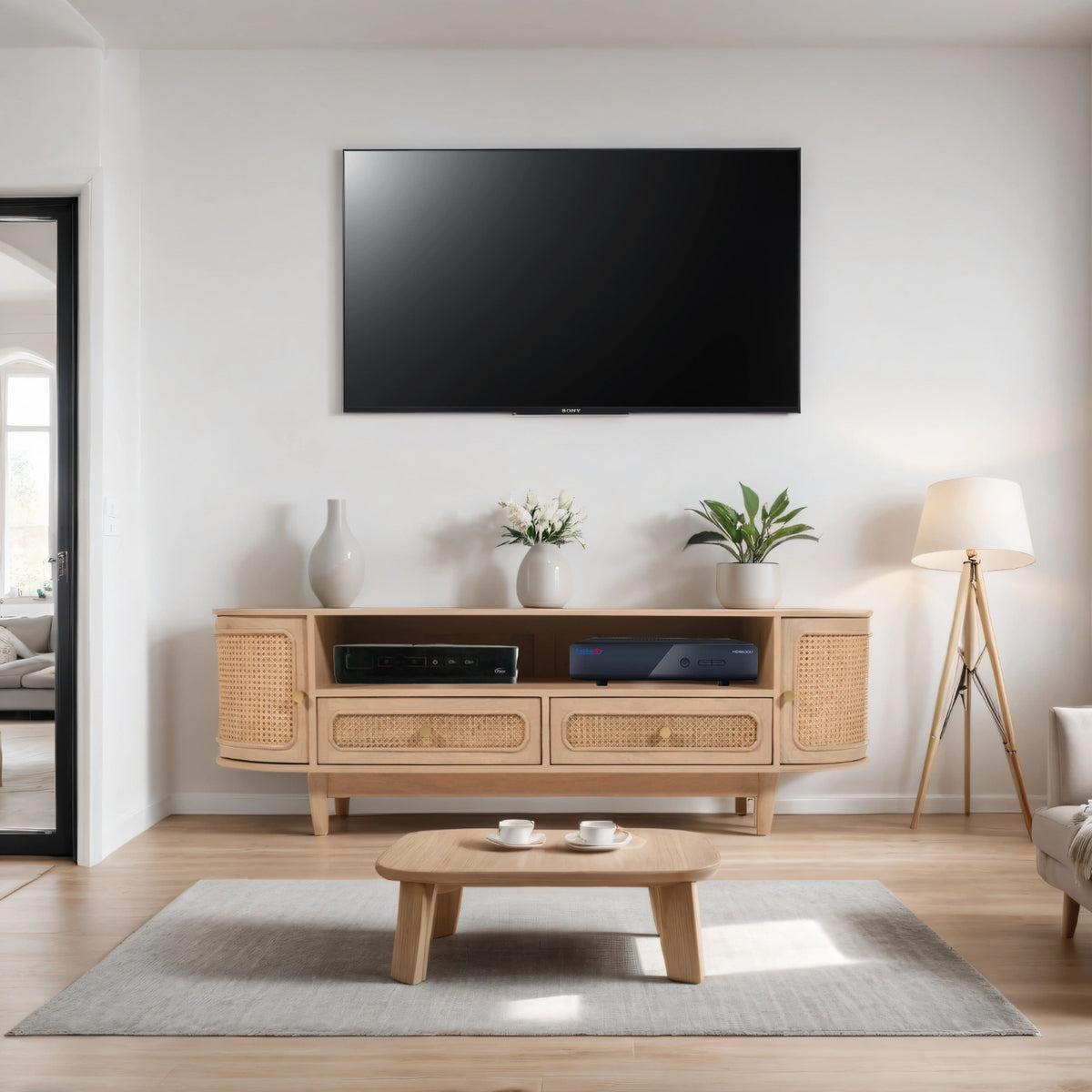 Adah Cane & Mango Wood 2 Drawers And 2 Door Tv Cabinet