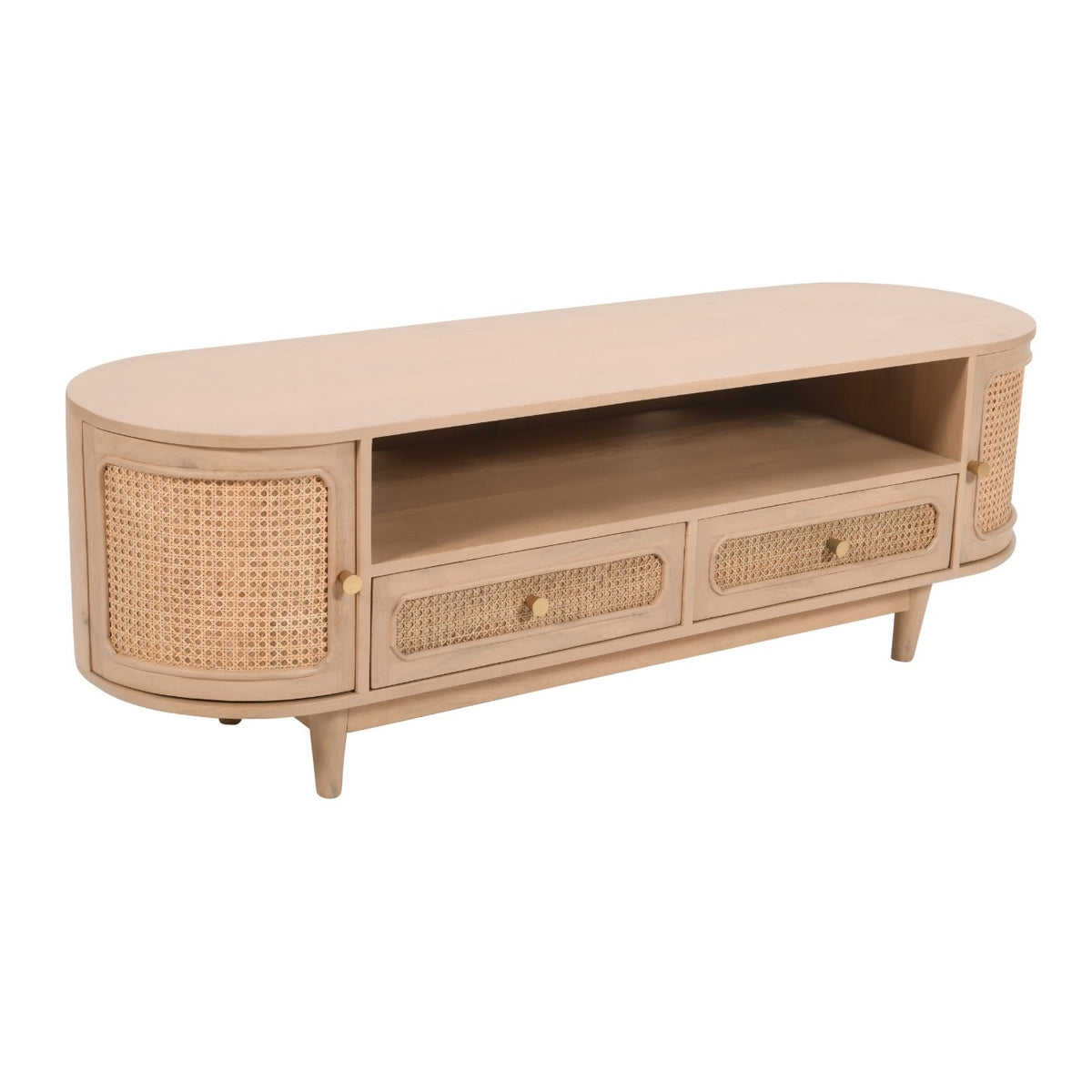 Adah Cane & Mango Wood 2 Drawers And 2 Door Tv Cabinet
