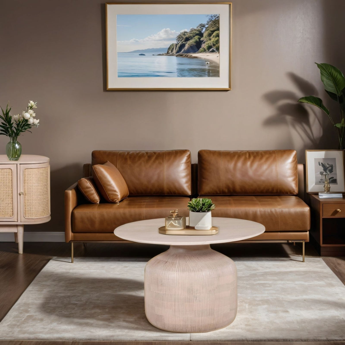 Adah Cane & Mango Wood Round Coffee Table