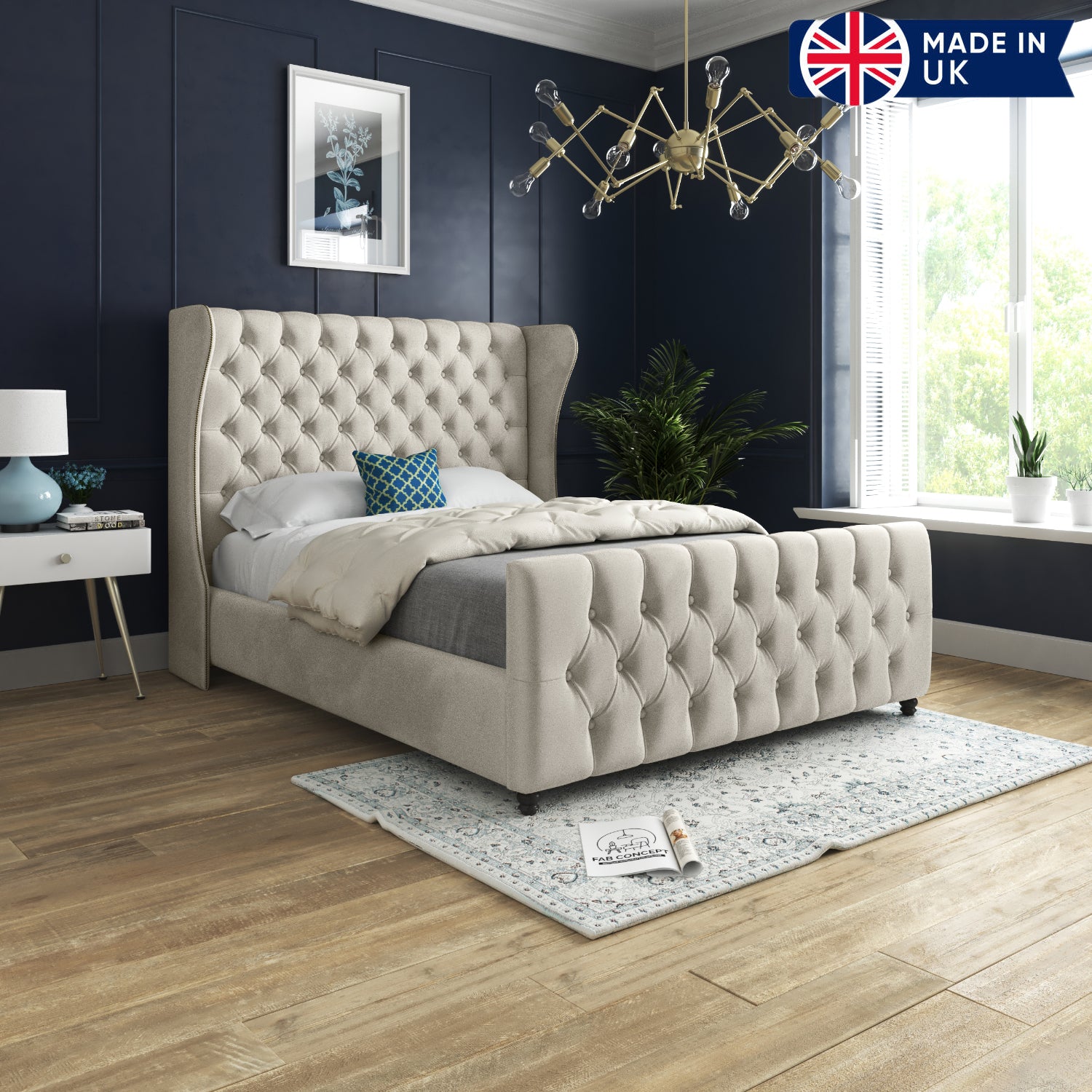 Donati Straight Curved Top Upholstered Soft Velvet Bed Frame