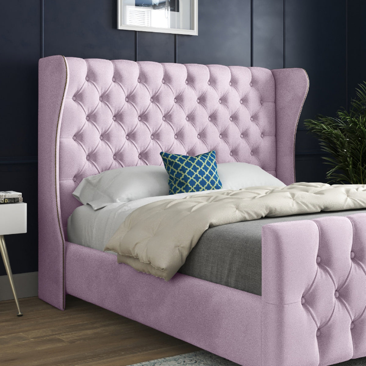 Donati Straight Curved Top Upholstered Soft Velvet Bed Frame