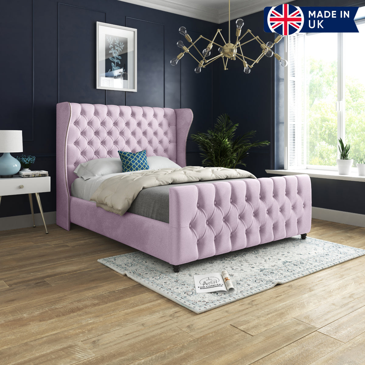 Donati Straight Curved Top Upholstered Soft Velvet Bed Frame