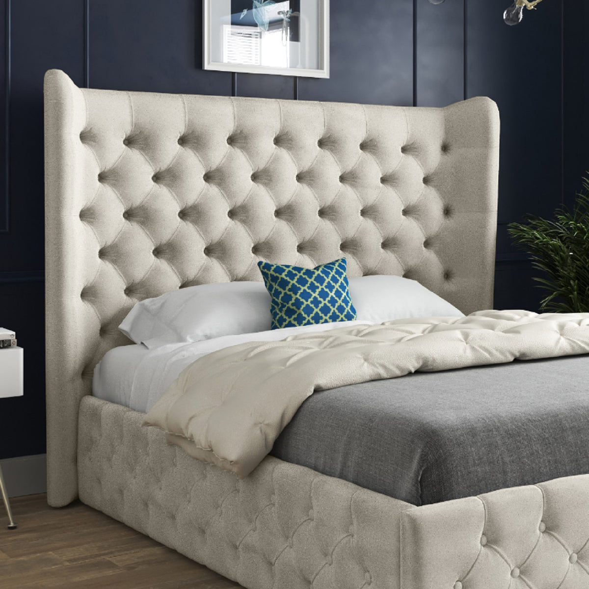 Florence Wide Winged Upholstered Soft Velvet Bed Frame