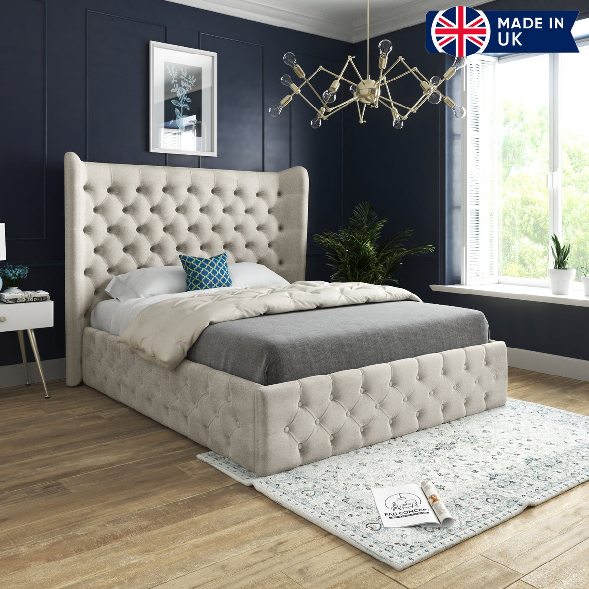 Florence Wide Winged Upholstered Soft Velvet Bed Frame