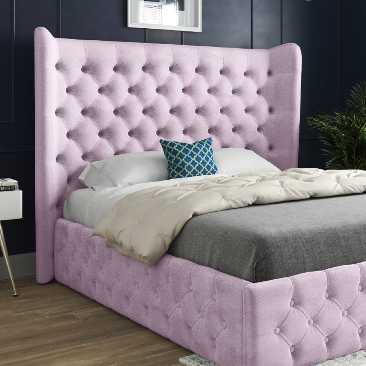 Florence Wide Winged Upholstered Soft Velvet Bed Frame