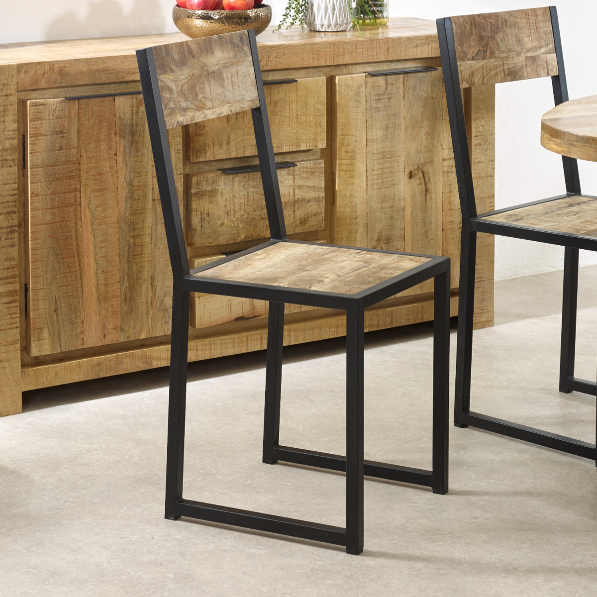 Vogo Industrial Metal & Wood Dining Chair - Set of 2