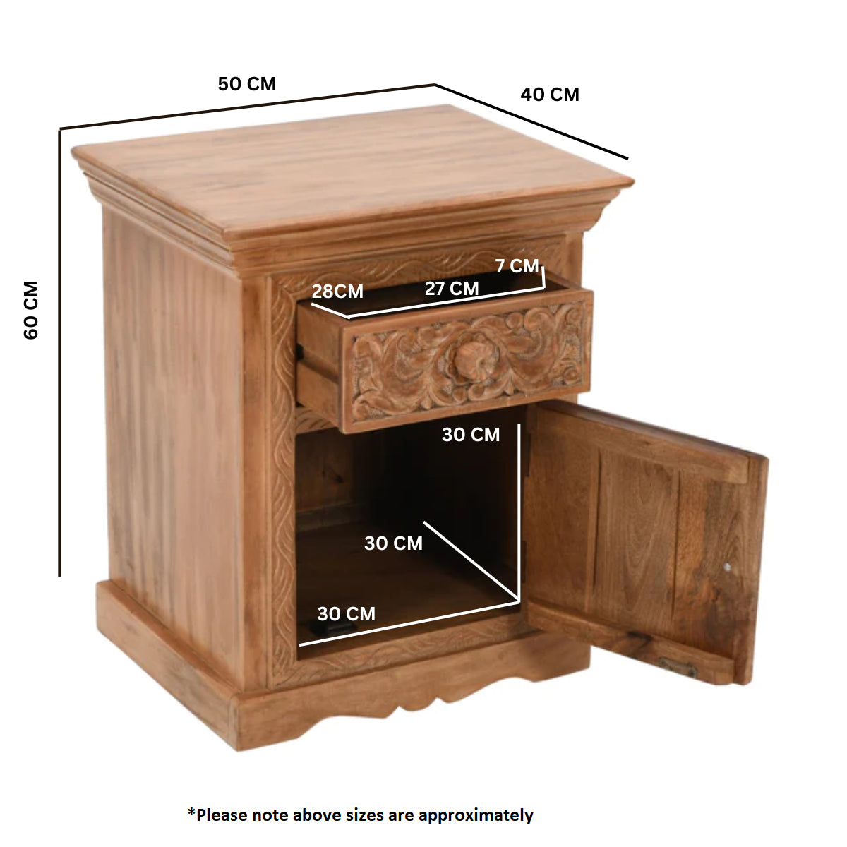 Abingdon Mango Wood Bedside Table With Storage