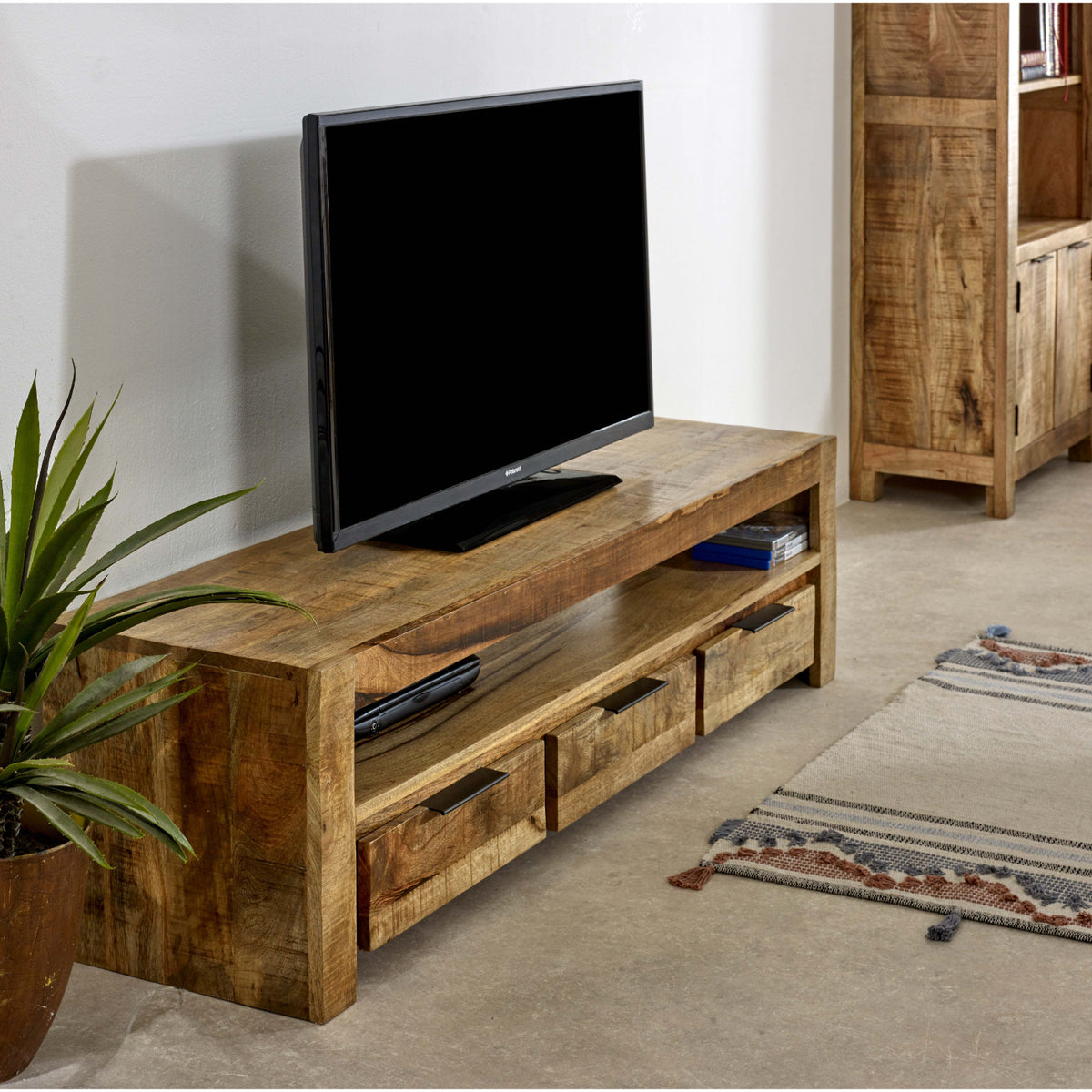 Vogo Solid Wood Large Tvc With 3 Drawers
