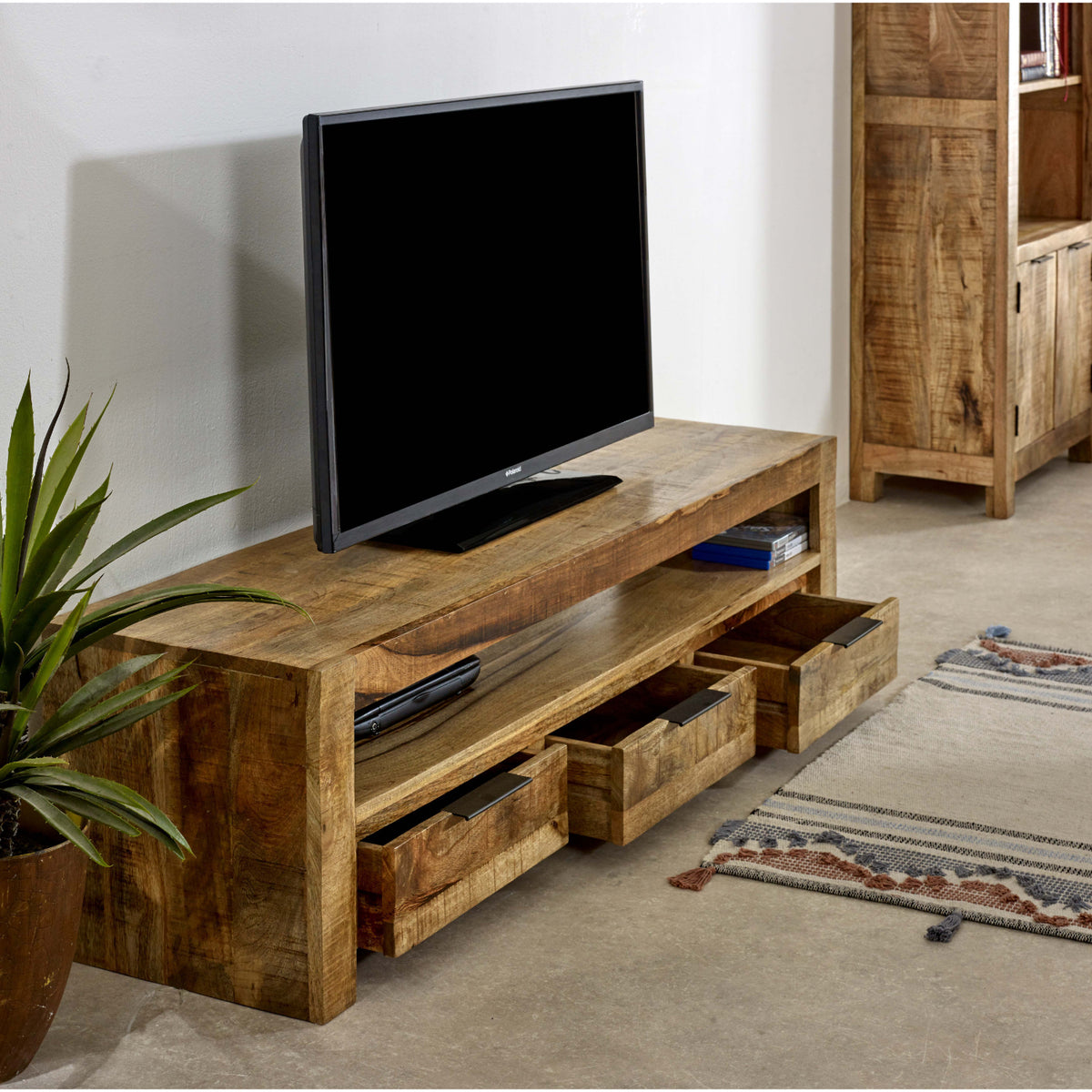 Vogo Solid Wood Large Tvc With 3 Drawers