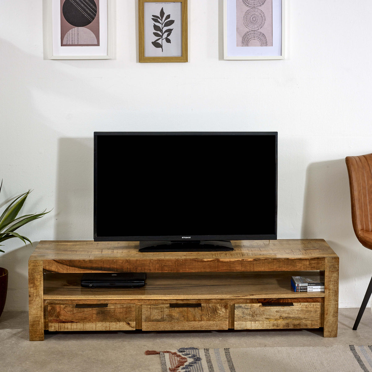 Vogo Solid Wood Large Tvc With 3 Drawers