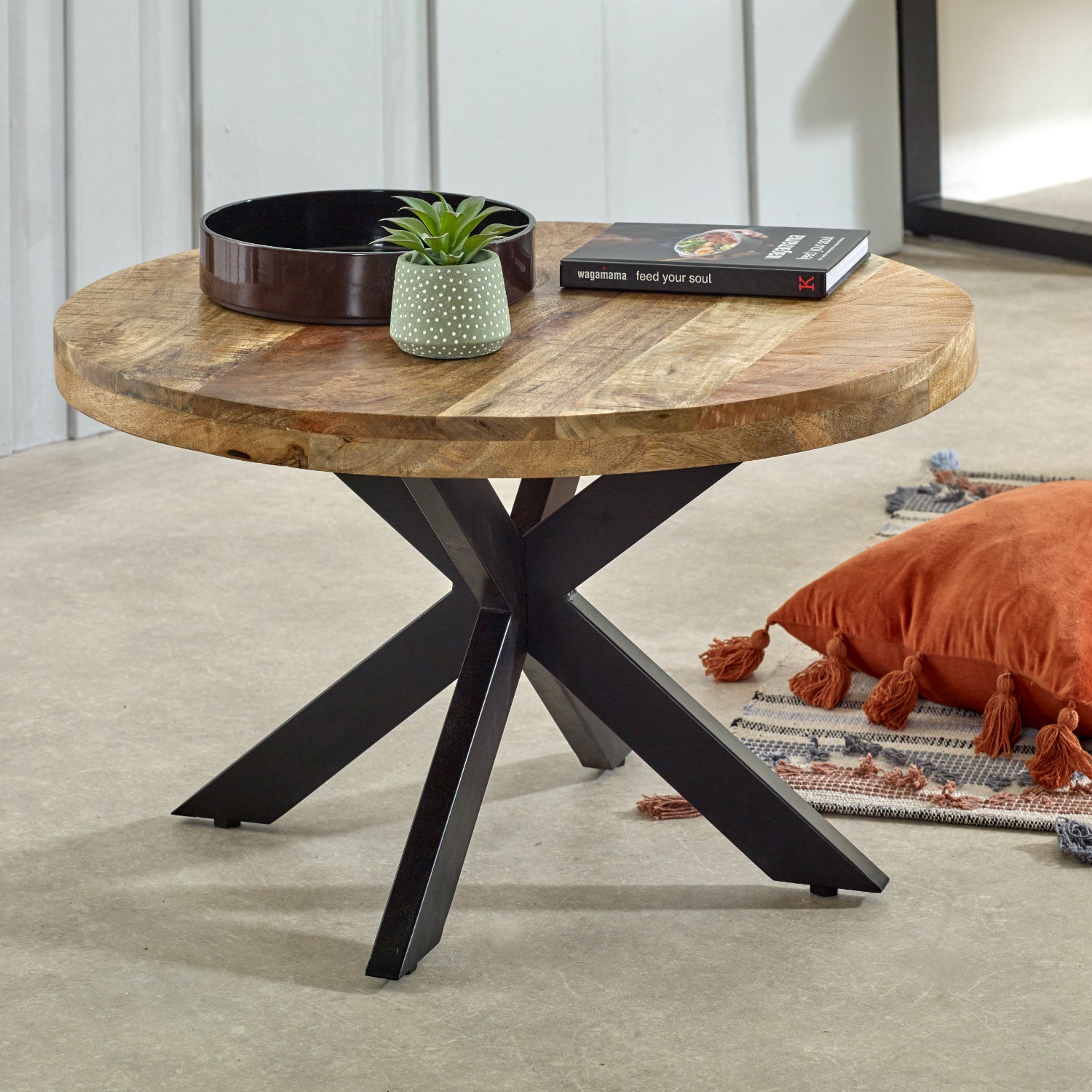 Vogo Solid Wood Coffee Table With Metal Spider Legs