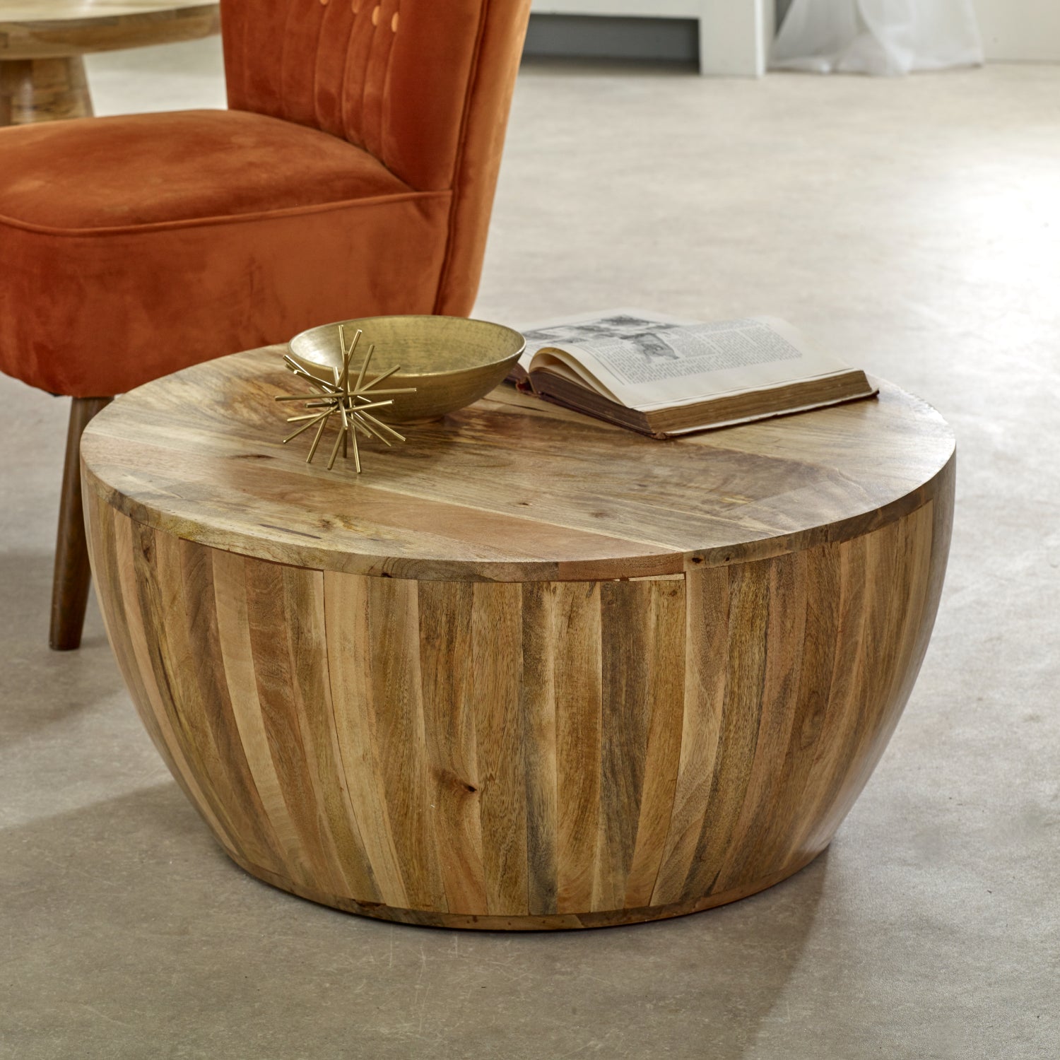 Vogo Solid Wood Drum Coffee Table
