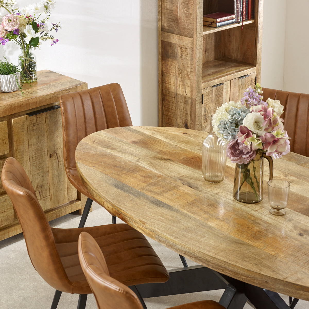 Vogo Solid Wood & Metal Oval Dining Table 6-8 Seater