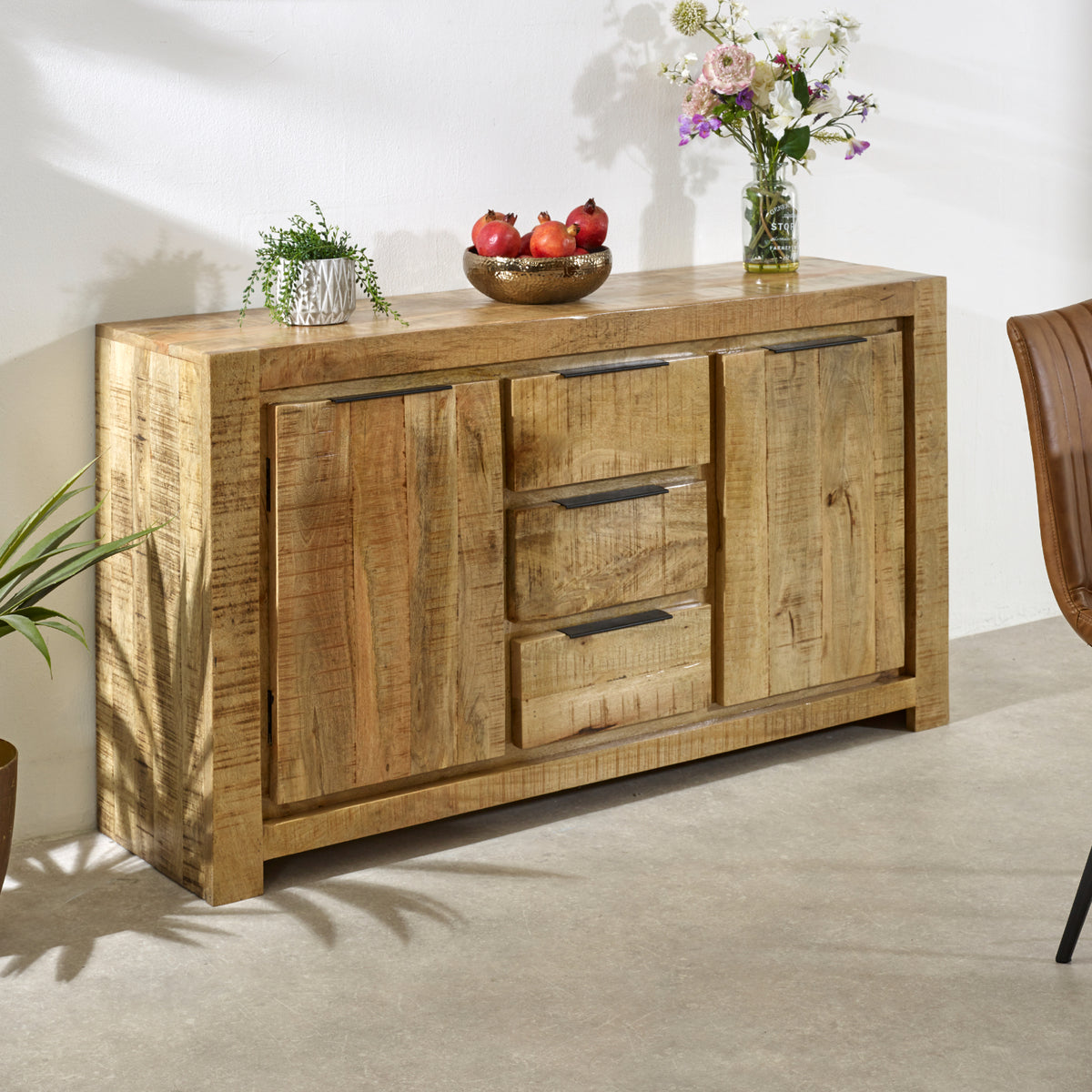 Vogo Solid Wood Large Sideboard 2 Door 3 Drawer