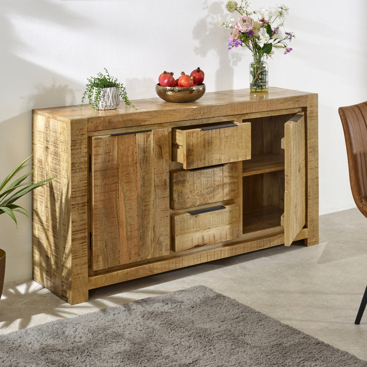 Vogo Solid Wood Large Sideboard 2 Door 3 Drawer