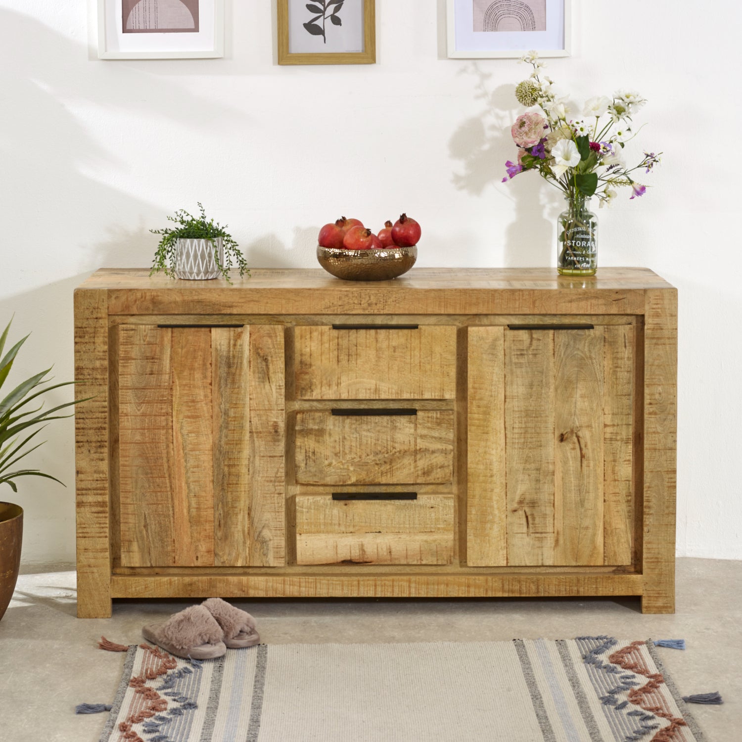 Vogo Solid Wood Large Sideboard 2 Door 3 Drawer