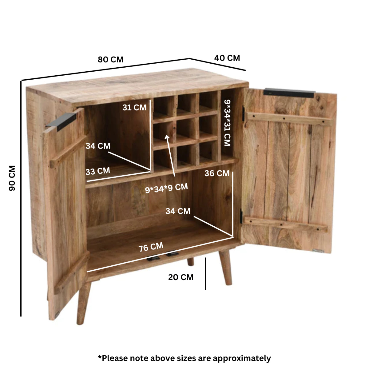 Vogo Solid Wood Drinks Cabinet / Sideboard