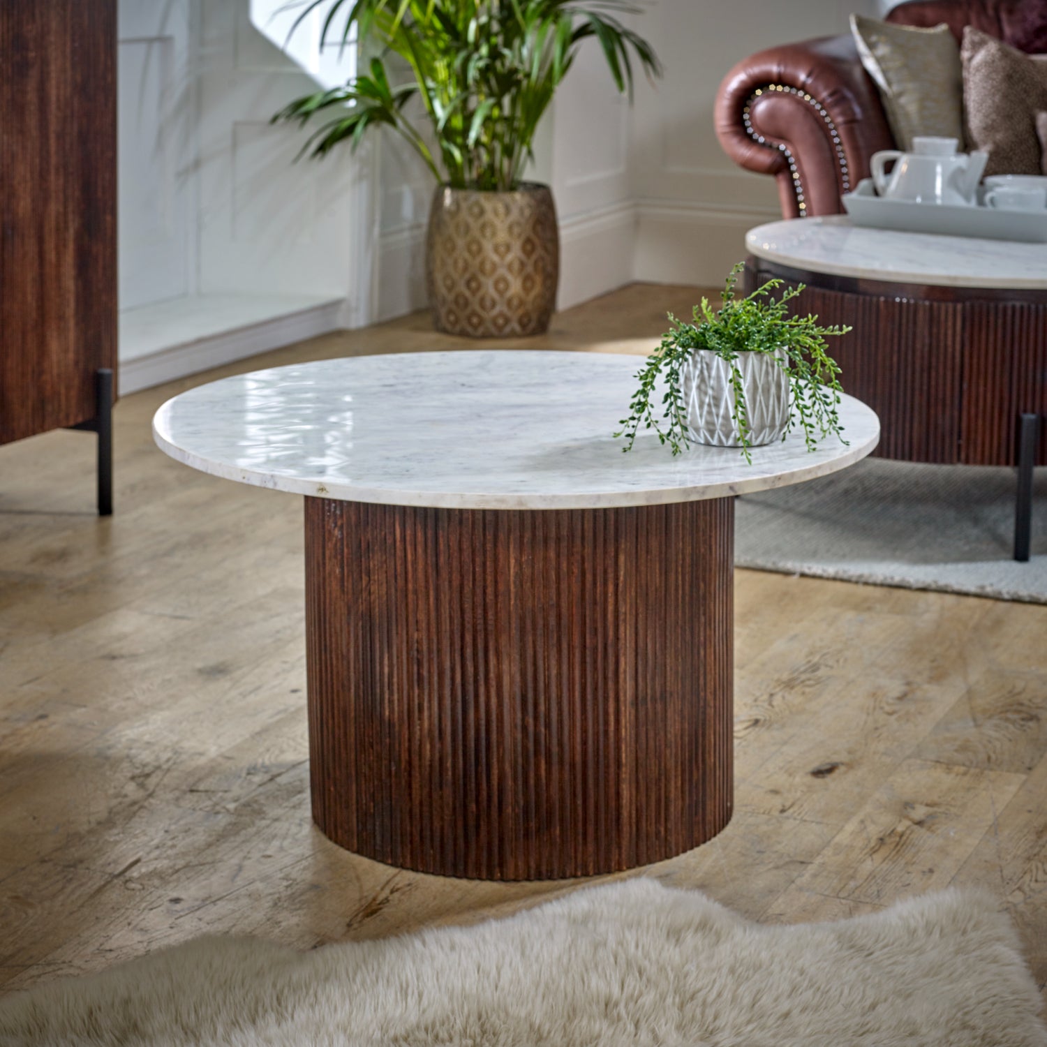 Cardella Mango Wood Coffee Table With Marble Top