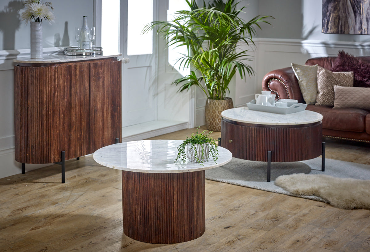 Cardella Mango Wood Coffee Table With Marble Top