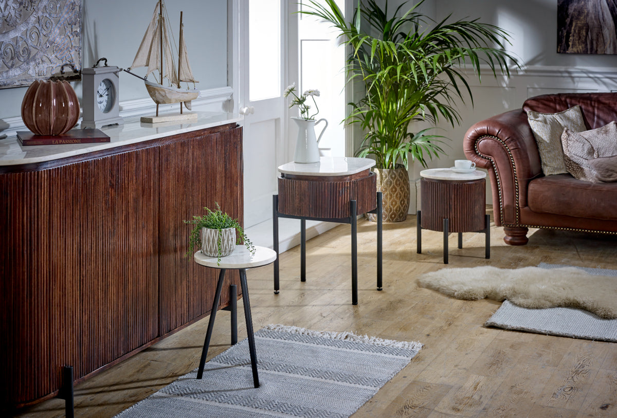 Cardella Mango Wood Side Table With Marble Top & Metal Legs