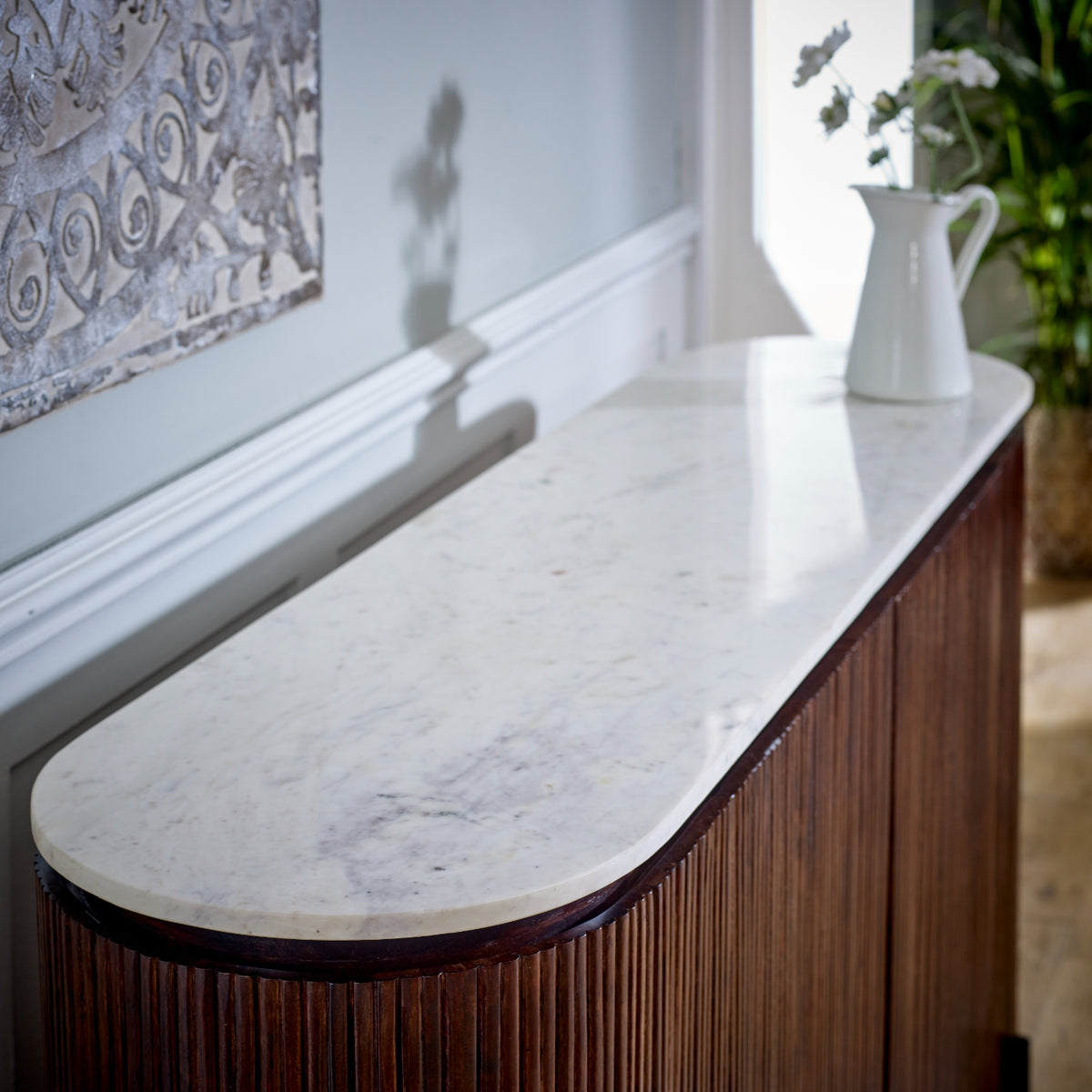Cardella Mango Wood Sideboard With Marble Top & Metal Legs