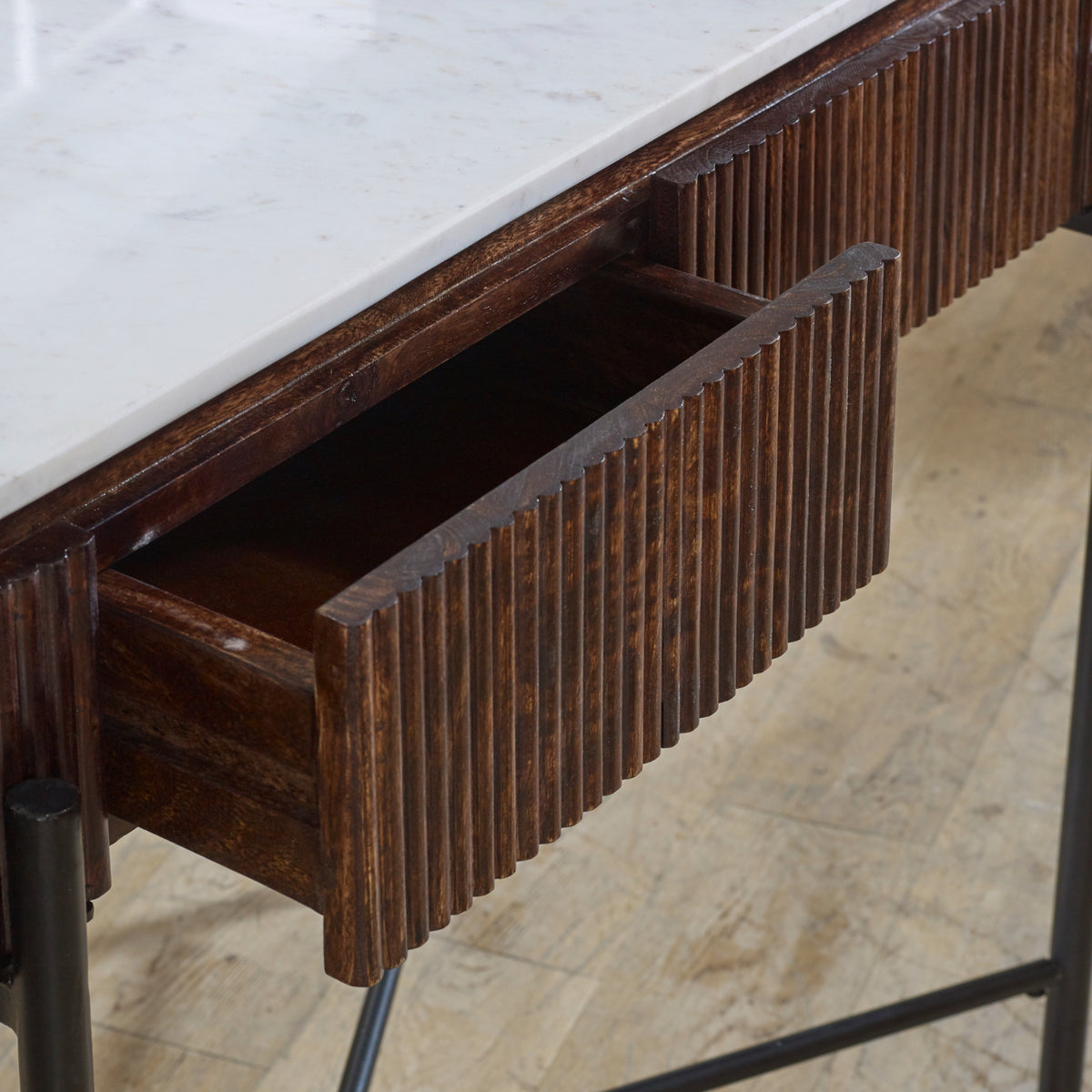 Cardella Mango Wood Console Table With Marble Top And Metal Legs