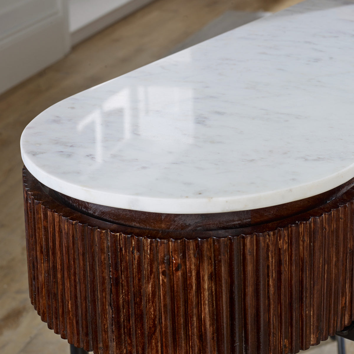 Cardella Mango Wood Console Table With Marble Top And Metal Legs