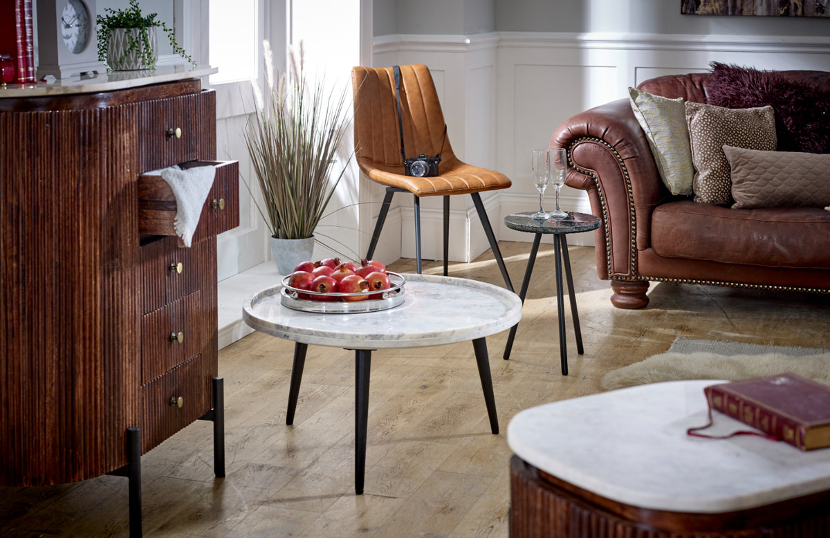 Cardella Mango Wood Wide Chest Of Drawers With Marble Top & Metal Legs