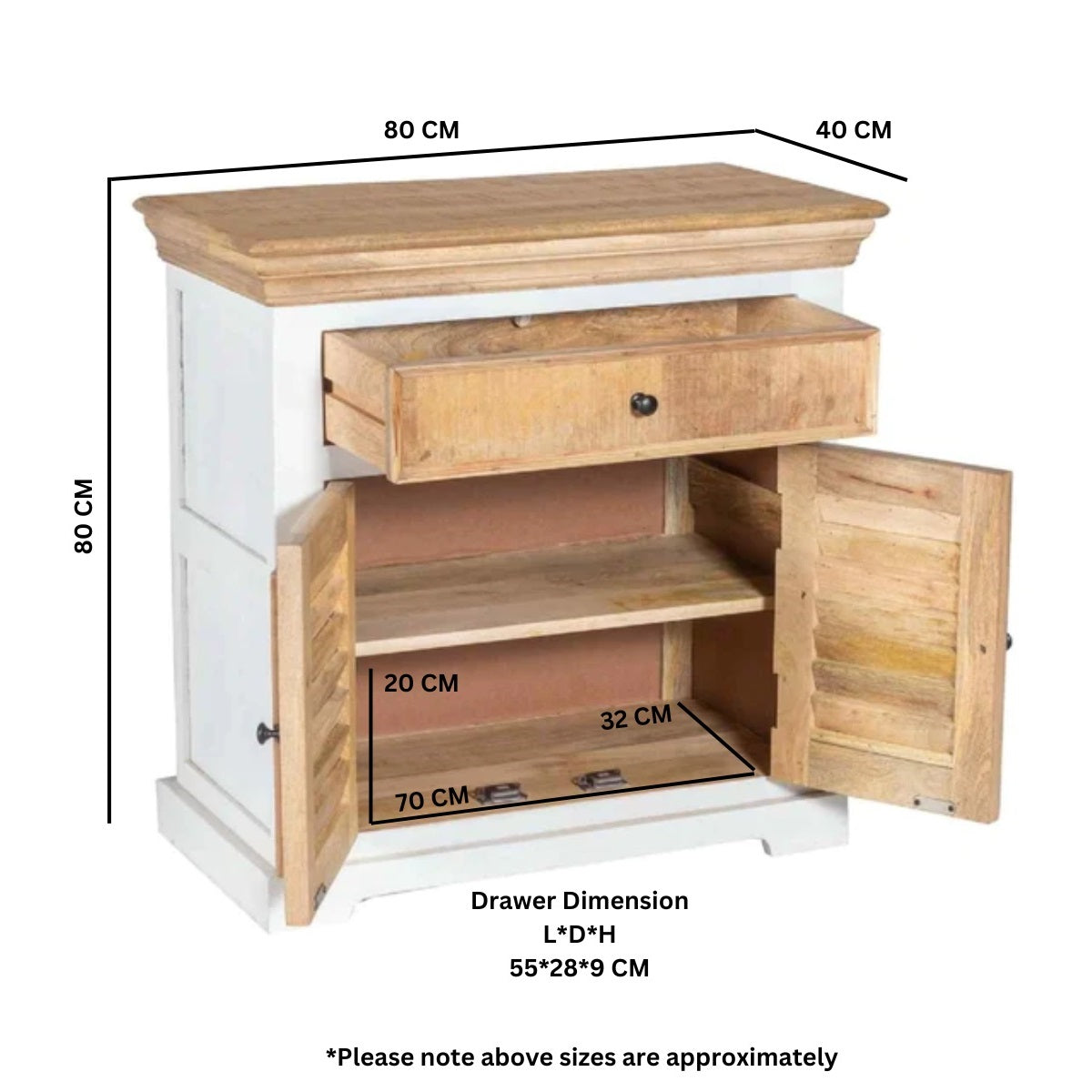 Sorro Wood Sideboard - 1 Drawer & 2 Doors