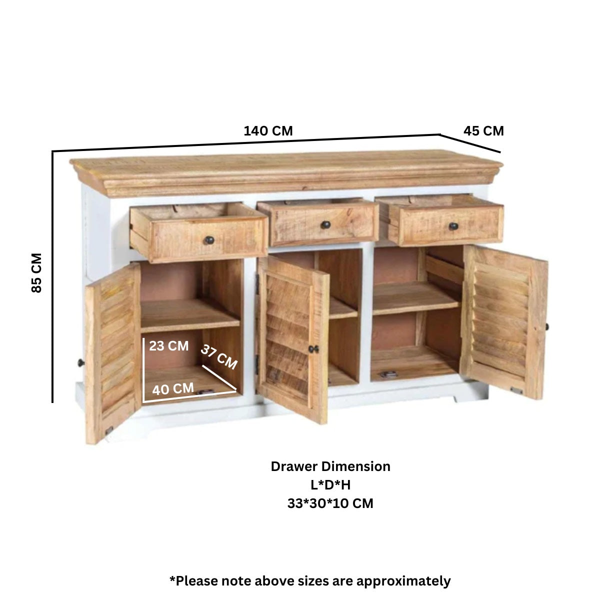 Sorro Wood Sideboard - 3 Drawers & 3 Doors