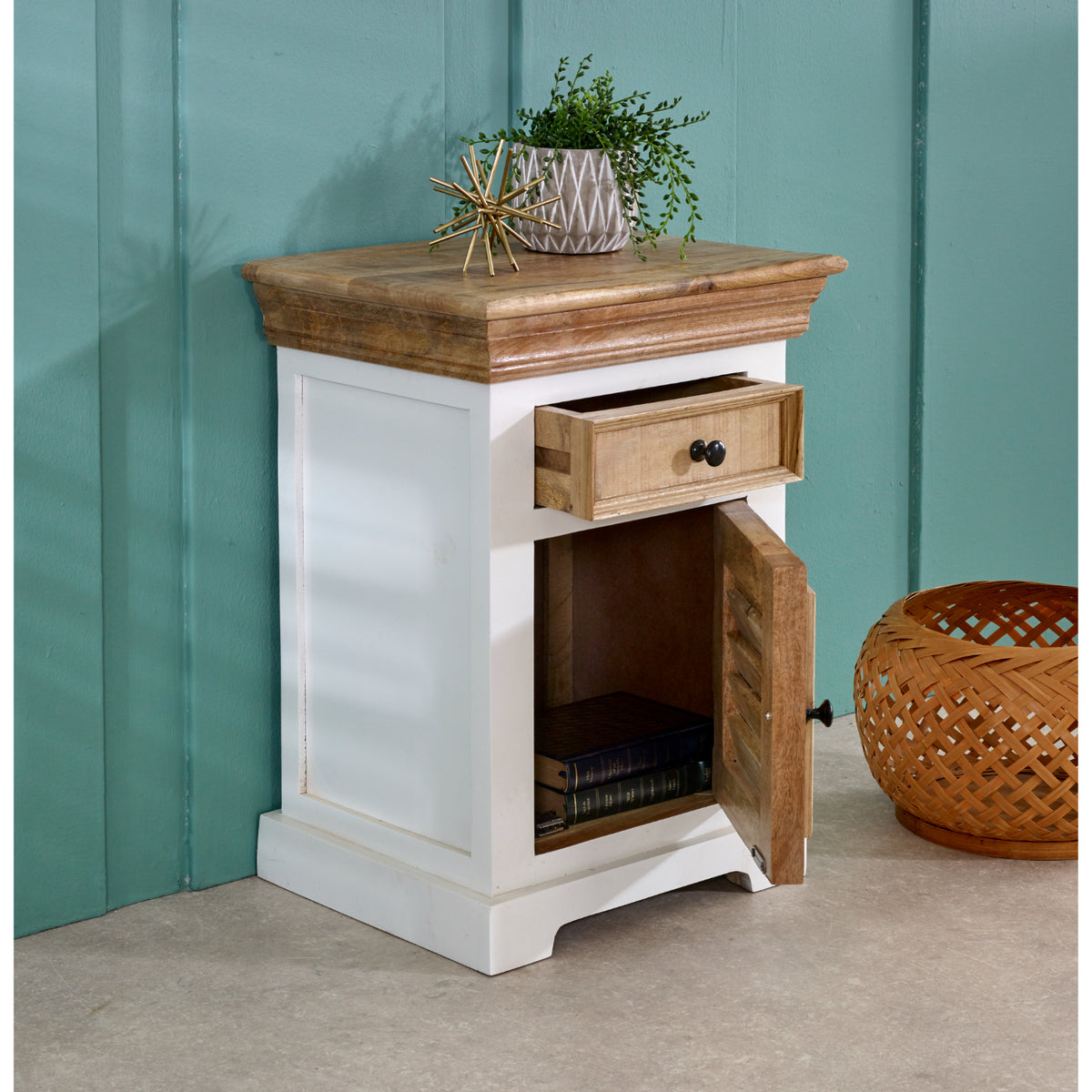 Sorro Solid Mango Wood Bedside Cabinet 1 Drawer + 1 Door