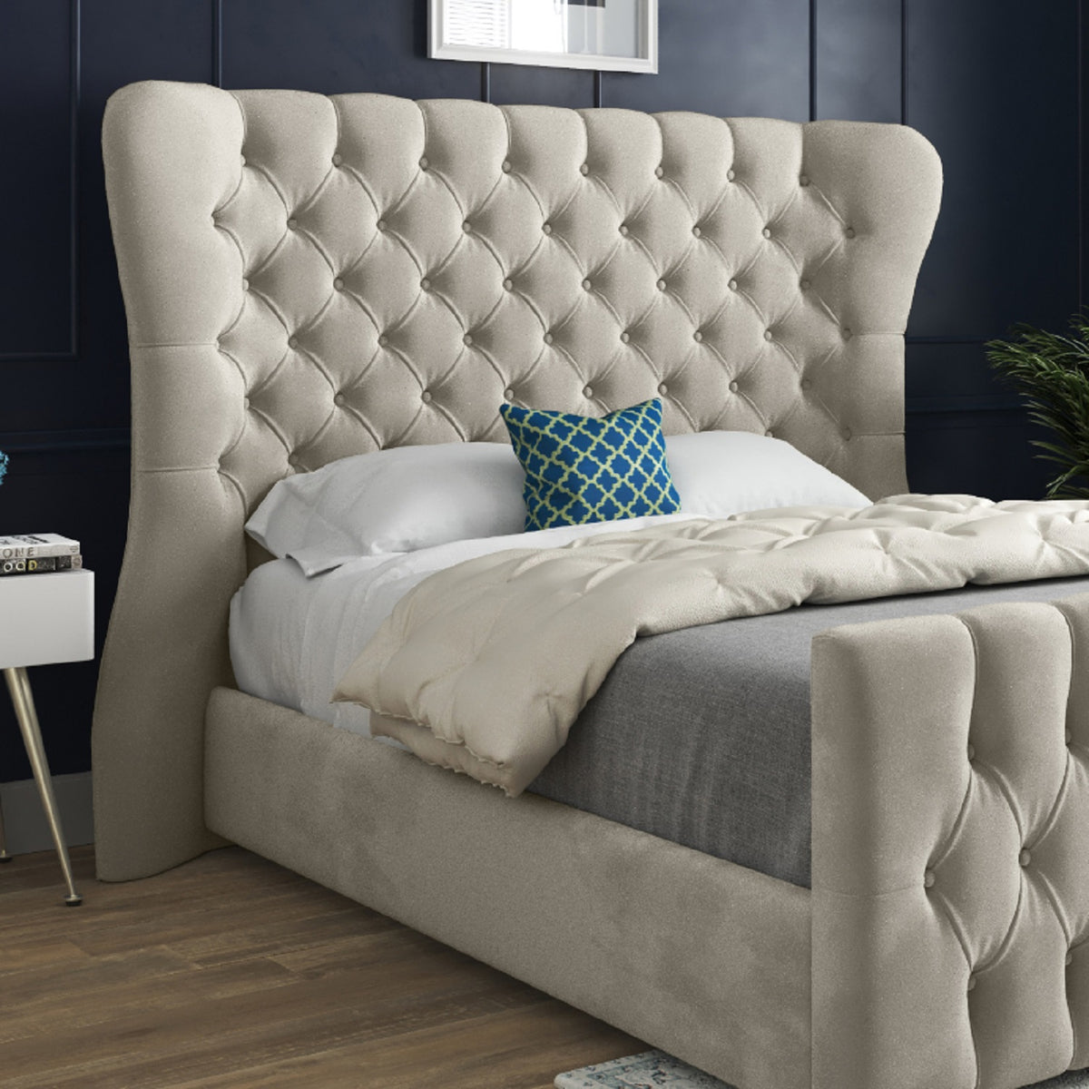 Parma Wide Curved Winged Upholstered Soft Velvet Bed Frame