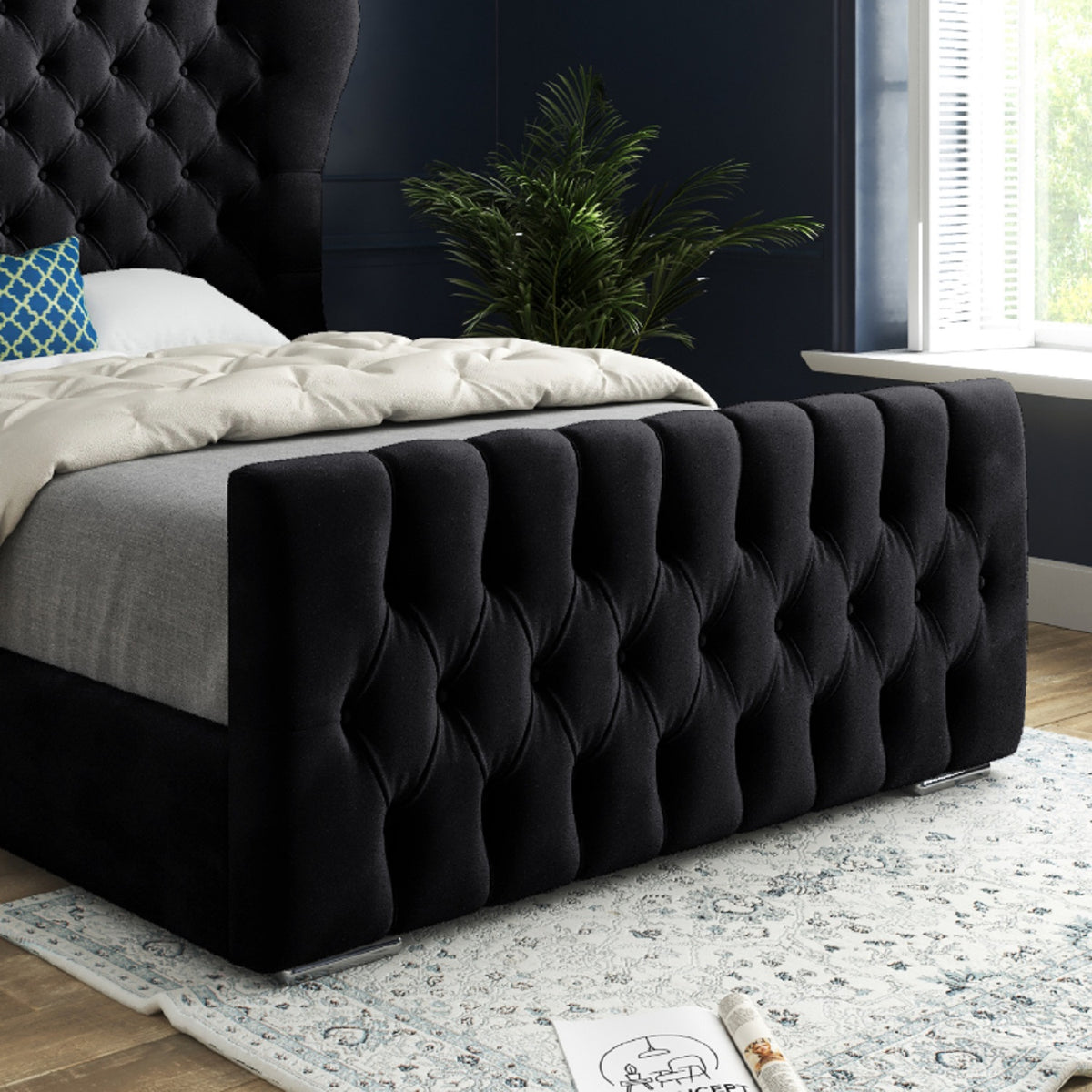 Parma Wide Curved Winged Upholstered Soft Velvet Bed Frame