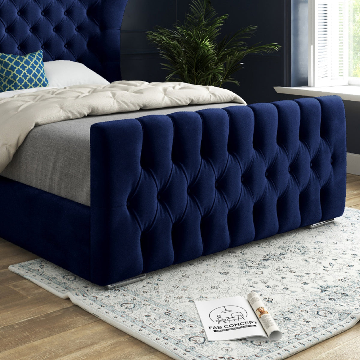 Parma Wide Curved Winged Upholstered Soft Velvet Bed Frame