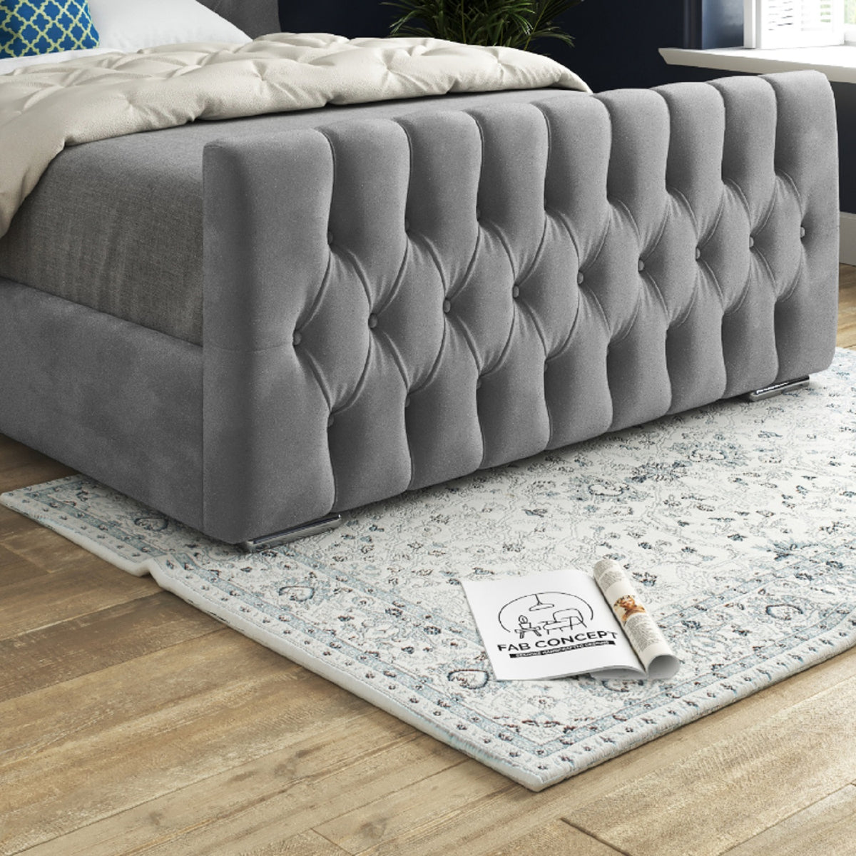 Parma Wide Curved Winged Upholstered Soft Velvet Bed Frame