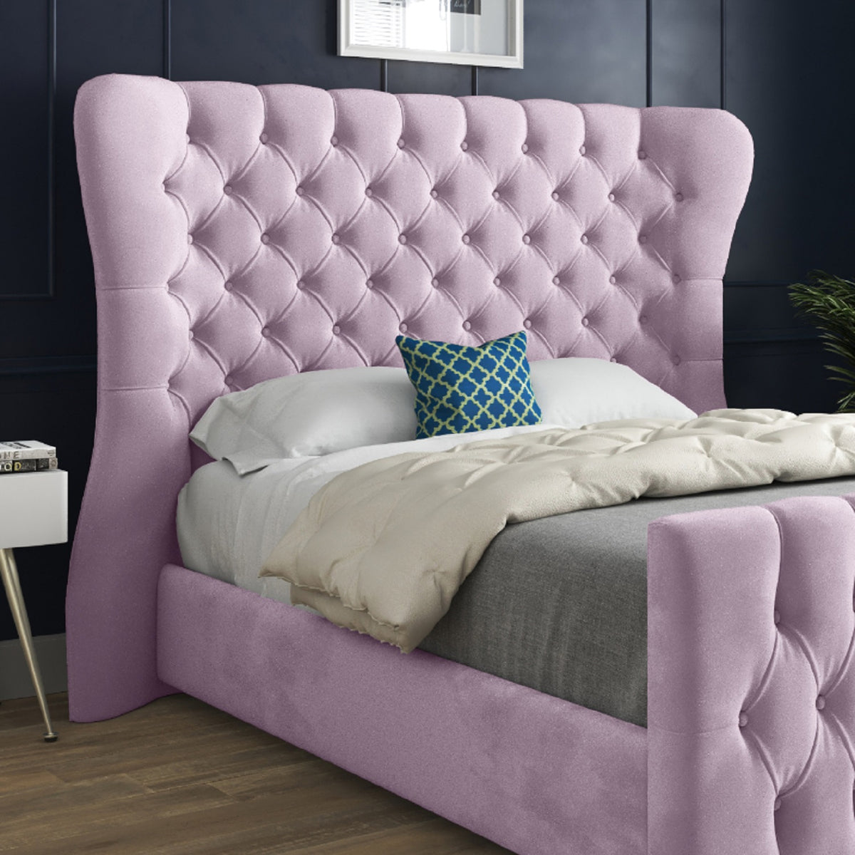 Parma Wide Curved Winged Upholstered Soft Velvet Bed Frame