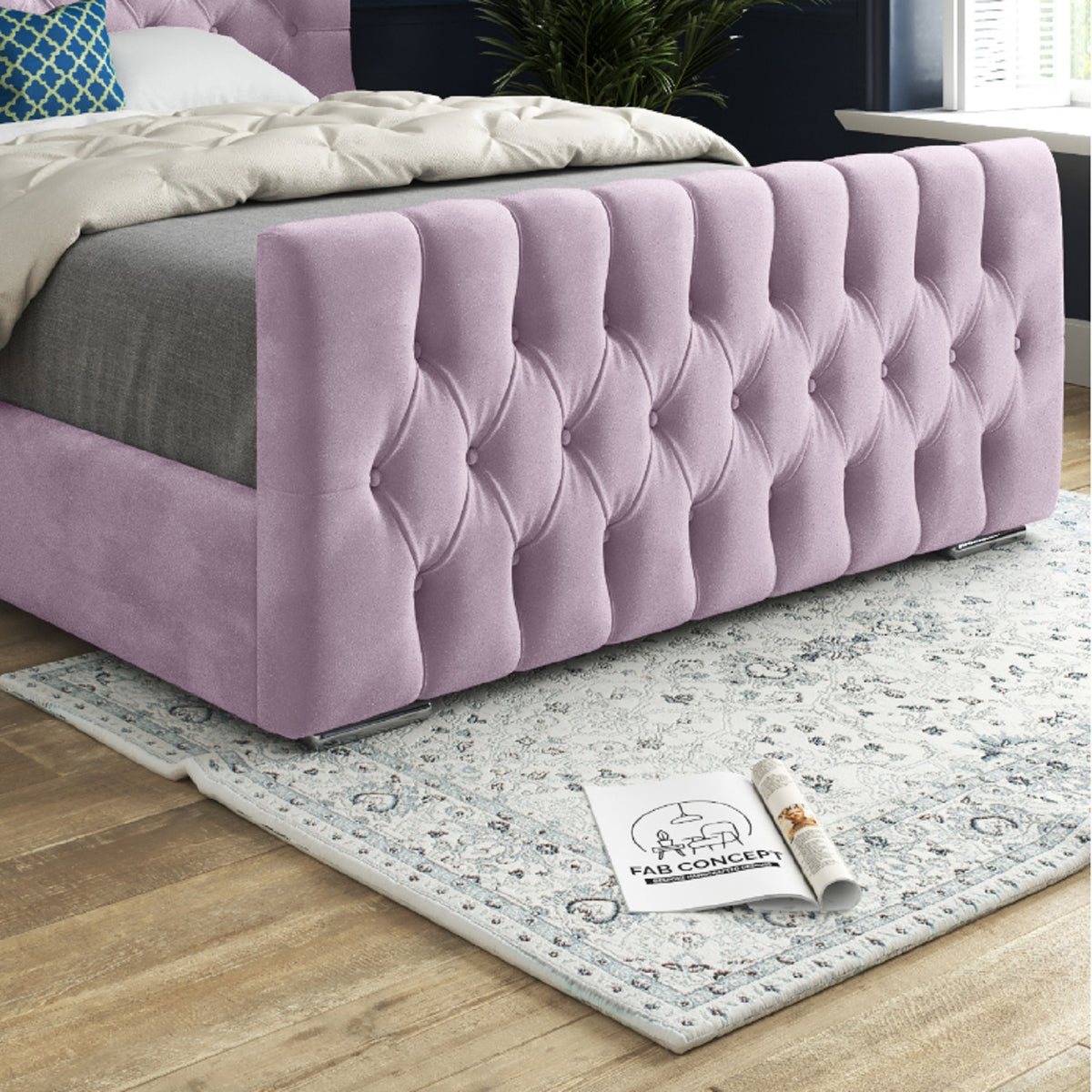 Parma Wide Curved Winged Upholstered Soft Velvet Bed Frame