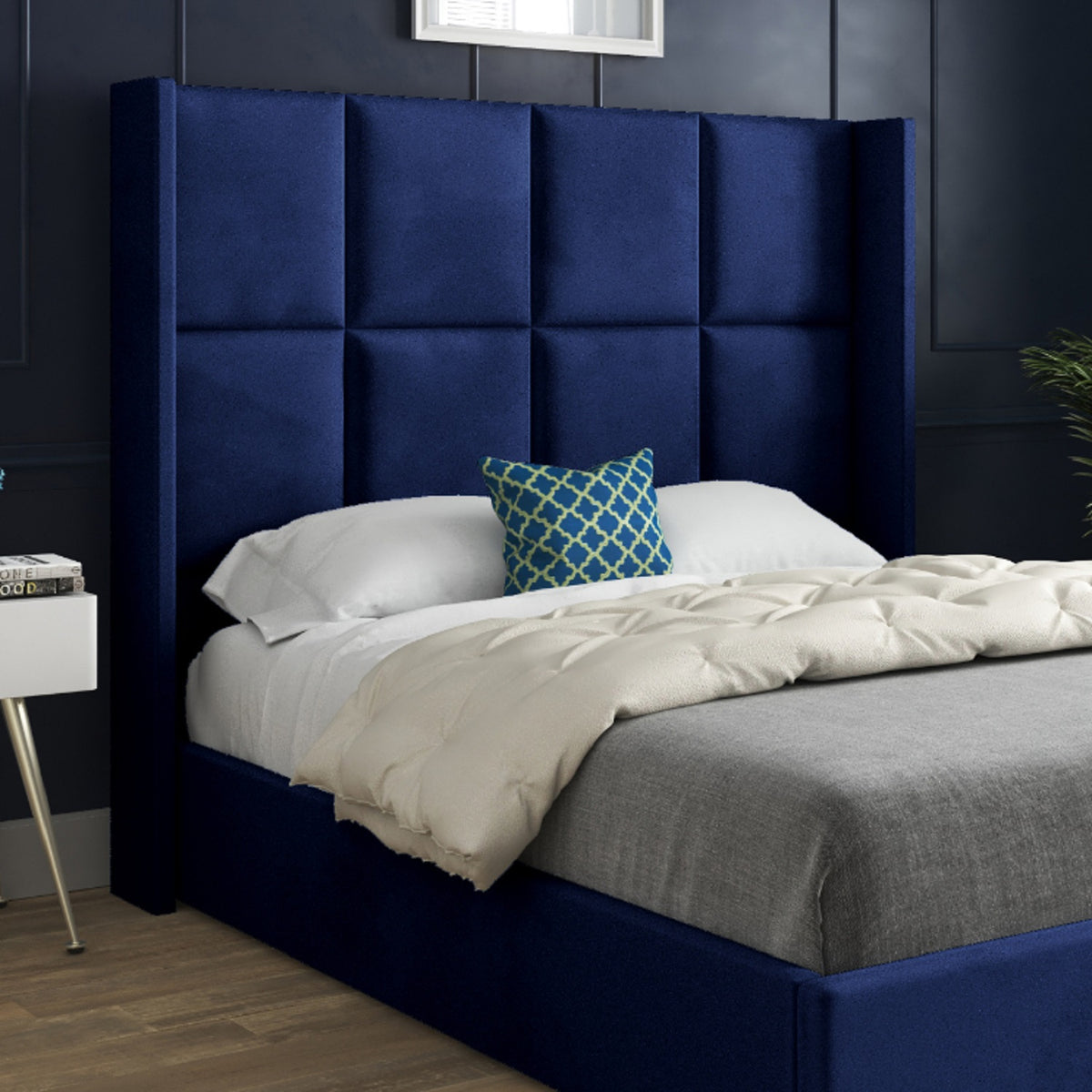Quanta Straight Winged Upholstered Soft Velvet Bed Frame